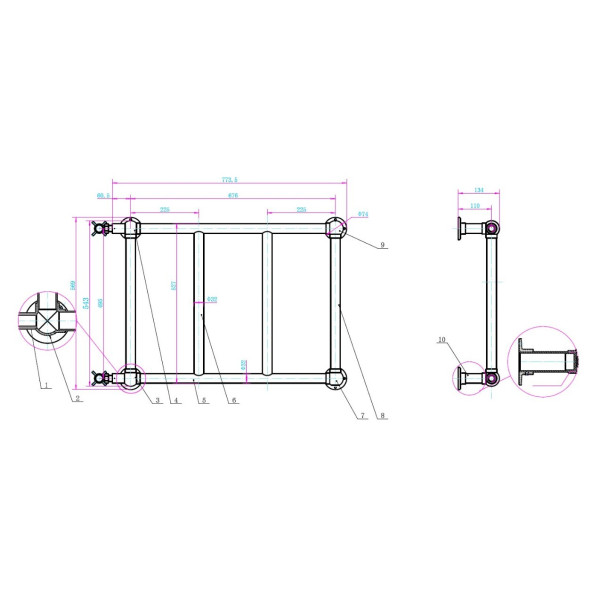 Полотенцесушитель водяной Boheme Palazzo 495x774 BR (бронза) (711)