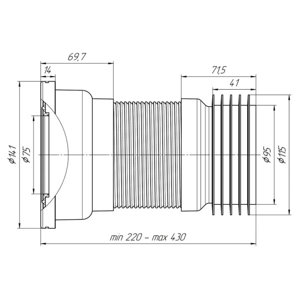 Отвод для унитаза 90 град. гофрированный 310-840 мм. АНИ 110 мм. (белый) АНИ пласт (K722R)