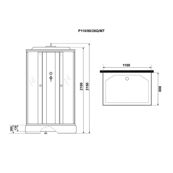 Душевая кабина Promo 80x110 стекло матовое, профиль белый (P110/80/26Q/MT)