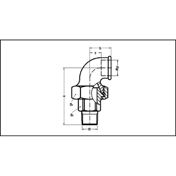 Сгон угловой (американка) 3/4" ВН с конусным уплотнением Sanha тип 98# (чугун оцинкованный) (99834V#)