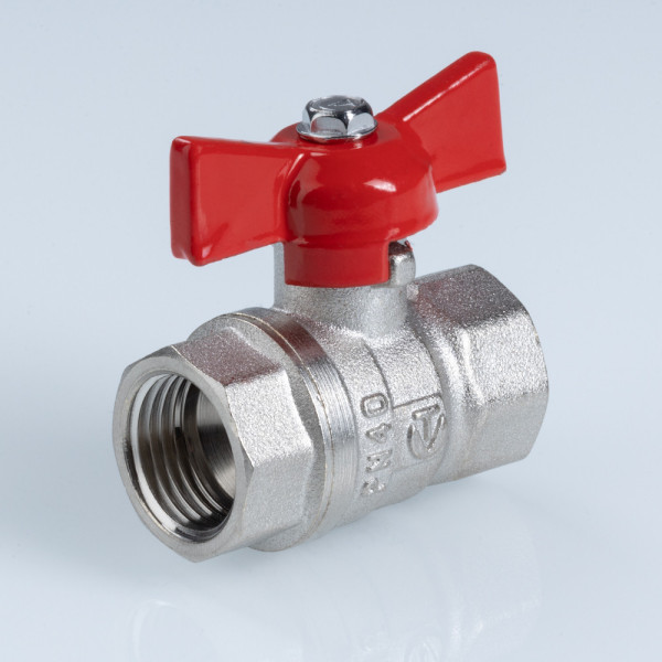 Кран 1/2" ВВ шаровый Valtec Стандарт никелированный (ГОСТ, красная бабочка) VT.122.N.04 Кран 1/2" ВВ шаровый Valtec Стандарт никелированный (ГОСТ, красная бабочка) VT.122.N.04