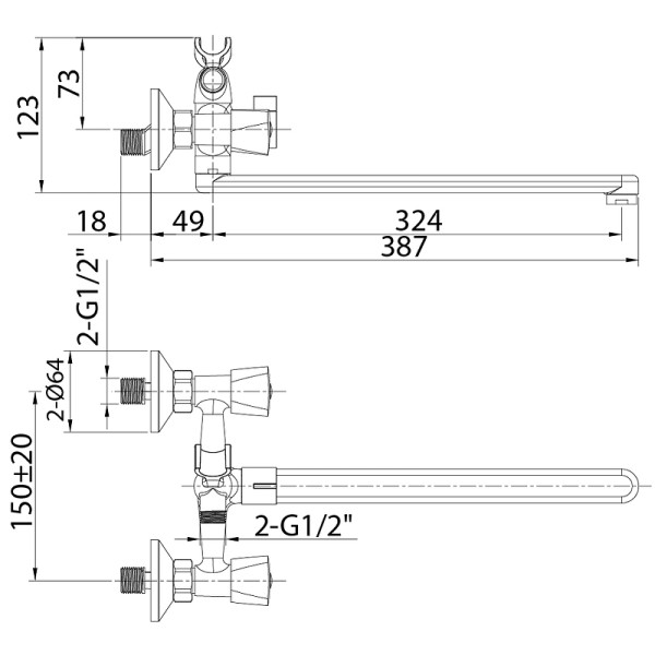 Смеситель для ванны и душа Milardo Tring с душевым комплектом, хром (TRISBL2M10) Смеситель для ванны и душа Milardo Tring с душевым комплектом, хром (TRISBL2M10)