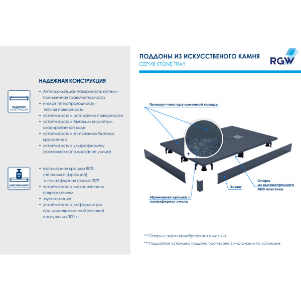 Душевой поддон RGW Stone Tray 90x90 графит\серый (16152099-02)