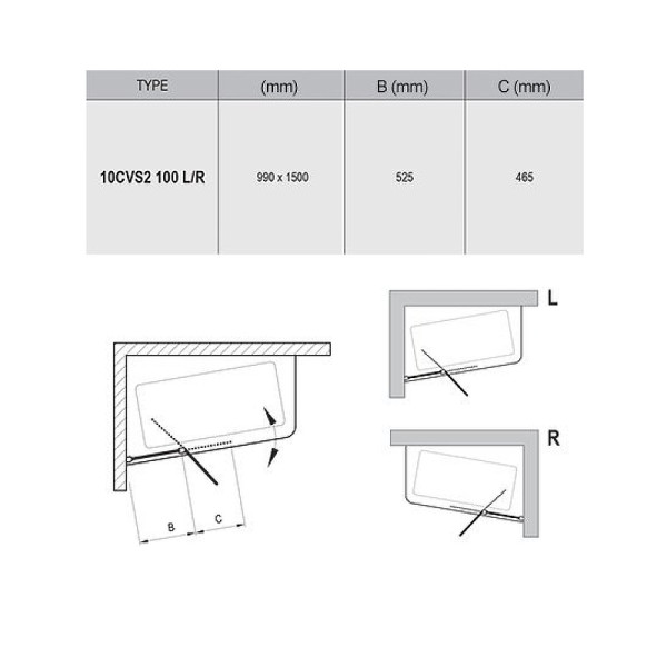 Душевая шторка для ванны Ravak 10° CVS2-10 100x150 стекло прозрачное, профиль белый (7QLA0103Z1)