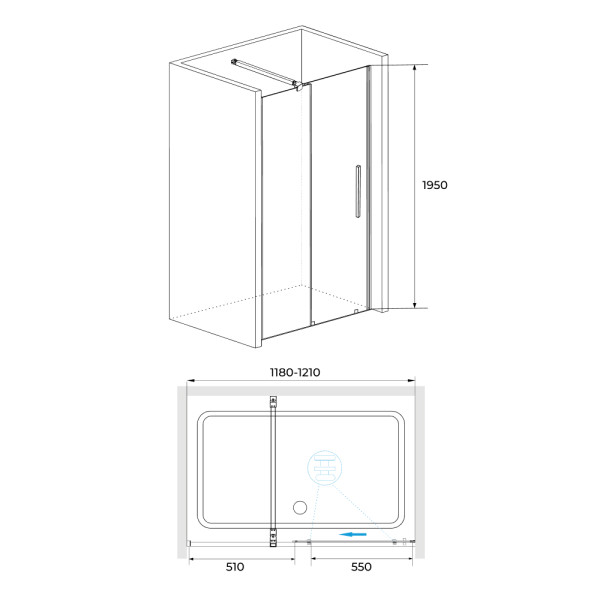 Душевая дверь RGW Tornado 120x195 стекло прозрачное, профиль черный (41071812-14)