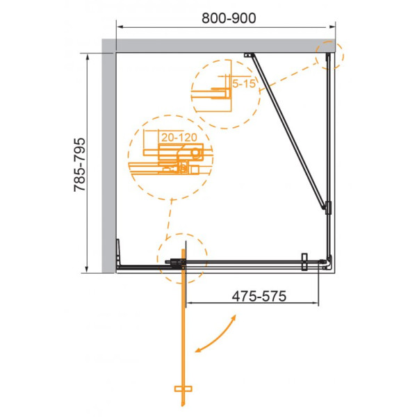 Душевой уголок Cezares Slider 80x80x195 стекло прозрачное, профиль брашированное золото (SLIDER-AH-1-80-80/90-C-BORO)