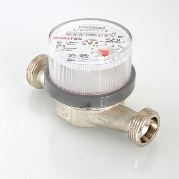Счетчик для воды универсальный Valtec 1/2" (110 мм., без сгонов) VLF-15U-L.110 Счетчик для воды универсальный Valtec 1/2" (110 мм., без сгонов) VLF-15U-L.110