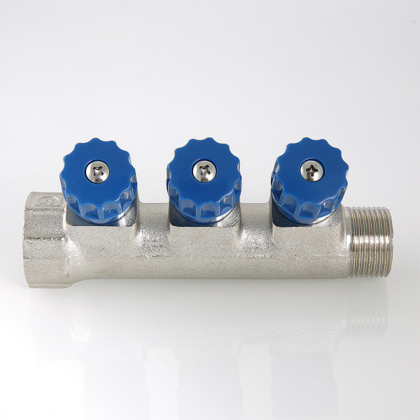 Коллектор 3 отв. регулируемый 3/4"*1/2"Н Valtec (никель, с комплектом ручек) (VTc.560.N.0503) Коллектор 3 отв. регулируемый 3/4"*1/2"Н Valtec (никель, с комплектом ручек) (VTc.560.N.0503)