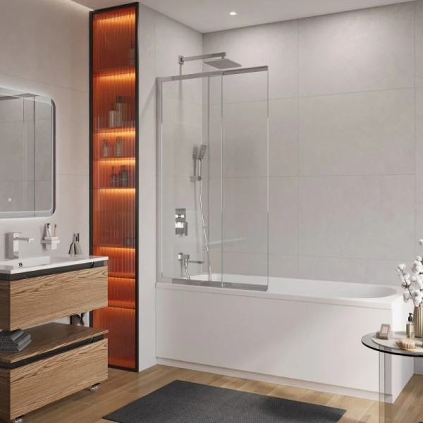 Душевая шторка для ванны Cezares Slider 90x7x150 стекло прозрачное, профиль хром (SLIDER-FIX-VF-11-90/150-C-Cr)