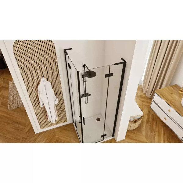 Душевой уголок Rea Hugo 100x100x200 стекло прозрачное, профиль чёрный (REA-K6602)