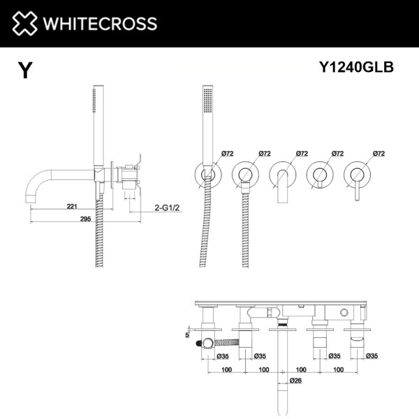 Смеситель для ванны Whitecross Y брашированное золото (Y1240GLB)