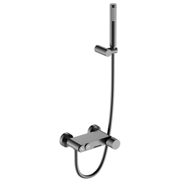 Смеситель для ванны и душа Boheme Stick Gun Metall с душевым гарнитуром черный (123-GM.2)