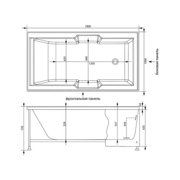 Ванна акриловая Aquanet Vega 190х100 без гидромассажа Ванна акриловая Aquanet Vega 190х100 без гидромассажа