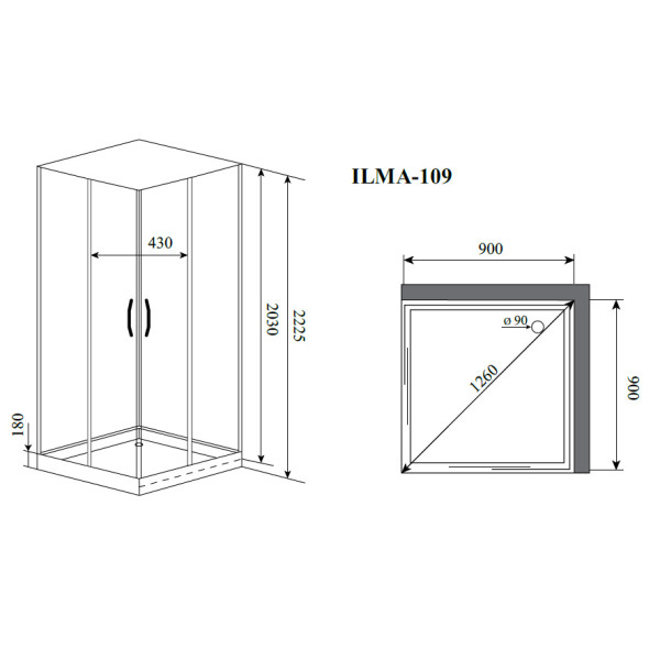 Душевая кабина Timo Ilma 109 90x90x223 стекло прозрачное, профиль хром (ILMA-109)