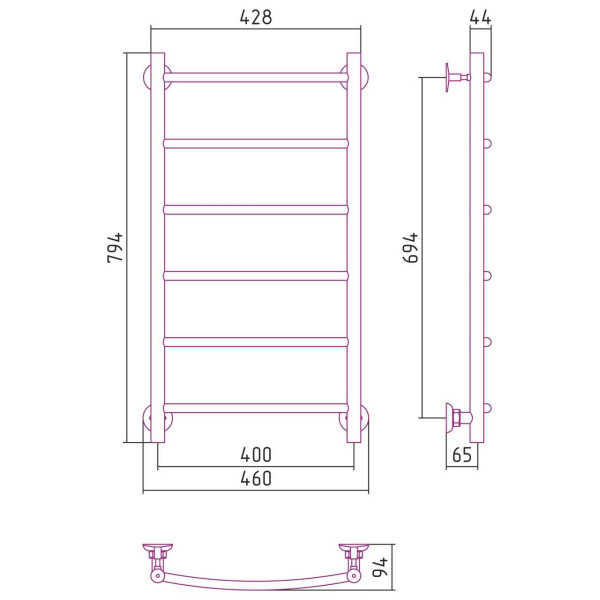 Полотенцесушитель водяной Стилье Версия-Н2 800х400 (6) Г 18 черный (17622-8040) Полотенцесушитель водяной Стилье Версия-Н2 800х400 (6) Г 18 черный (17622-8040)