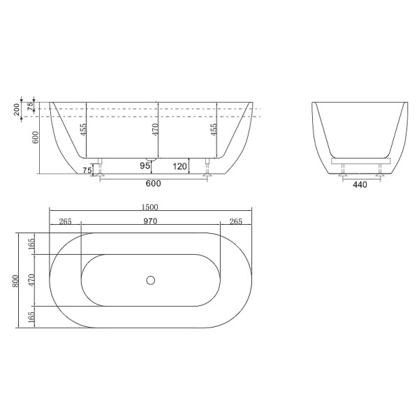 Ванна акриловая BelBagno 150x80 белая (BB70-150-80-W/NM)