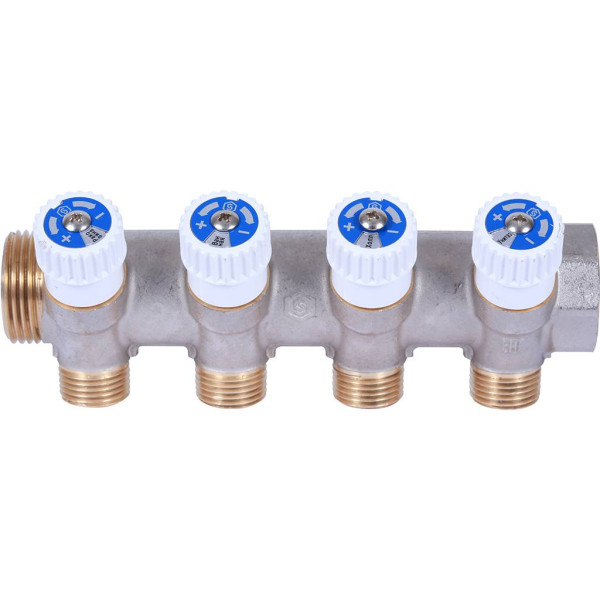 Коллектор 4 отвода регулируемый 3/4"x1/2" Stout (никель) (SMB-6852-341204) Коллектор 4 отвода регулируемый 3/4"x1/2" Stout (никель) (SMB-6852-341204)