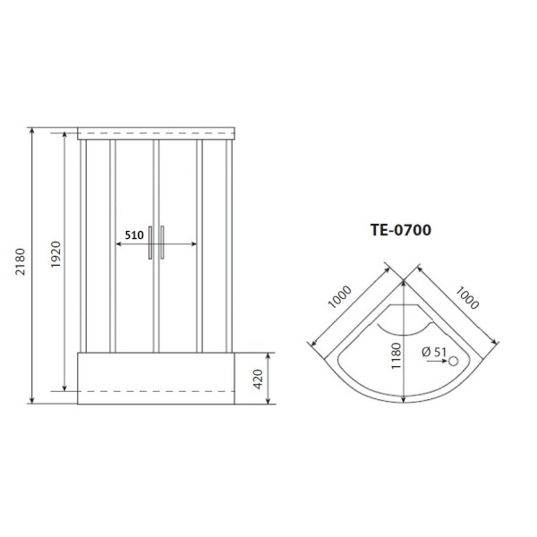 Душевая кабина Timo TE-0700P 100x100x218 стекло матовое рифленое, профиль белый (TE-0700P)