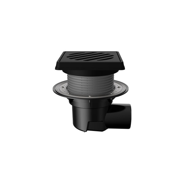 Трап регулируемый Fachmann T 615.1 PNsG 260x260 горизонтальный выпуск DN 110 с корзинкой и незамерзающим гидрозатвором, с прижимным фланцем, решетка ч