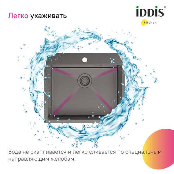 Мойка встраиваемая Iddis Haze 59x51x21 Haze сифоном графит (HAZ59GMi77)