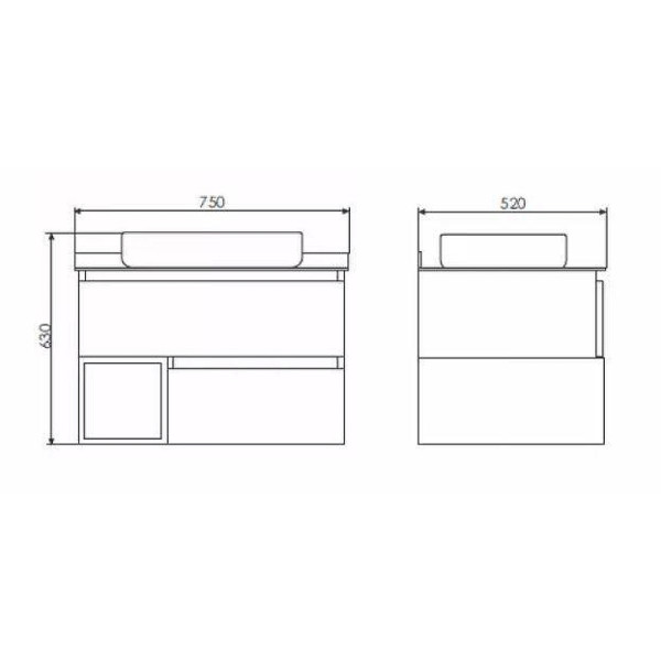 Тумба подвесная с раковиной Comforty Прага 750x520x630 дуб белый/графит (00-00014831)