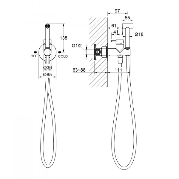 Смеситель с гигиеническим душем Timo Saona встраиваемый черный матовый (2337/03SM)