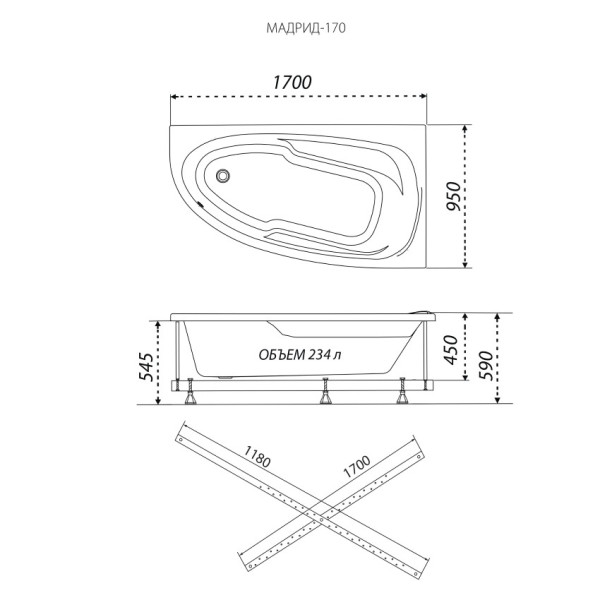 Ванна акриловая Triton Мадрид 170x70 левая, белая Ванна акриловая Triton Мадрид 170x70 левая, белая