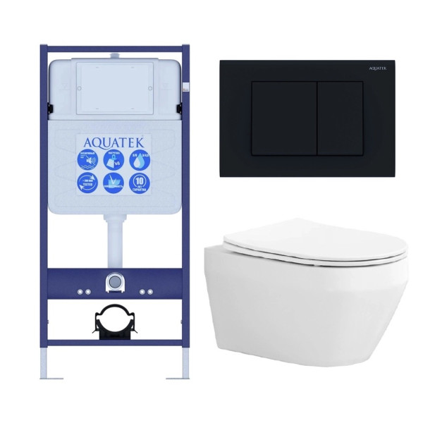 Комплект нсталляция c унитазом Aquatek Лея рама Standard INS-0000012 с звукоиз.прокладкой+крепеж KKI-0000002+кнопкаKDI-0000012+унитаз Лея AQ1199-00