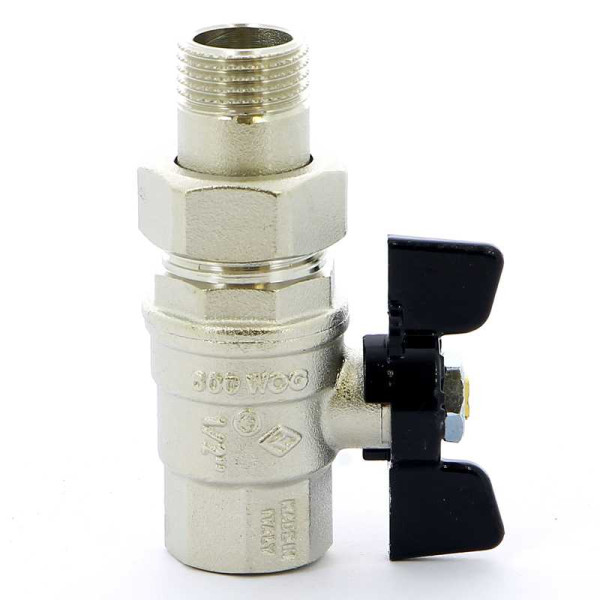 Кран Bugatti 1/2" шаровый со сгоном Oregon 322 (черная бабочка) (03220027)