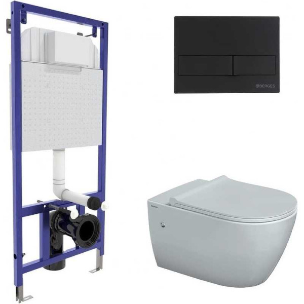 Комплект инсталляция с унитазом Berges NOVUM, кнопка L5, унитаз MASCON Rimless, сидение дюропласт Toma Slim SO (043217)