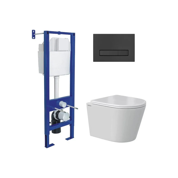 Комплект инсталляция с унитазом Berges Atom Line кнопка черная Soft Touch, унитаз Vita Rimless 49 см, сиденье с soft-close (043382) Комплект инсталляция с унитазом Berges Atom Line кнопка черная Soft Touch, унитаз Vita Rimless 49 см, сиденье с soft-close (043382)