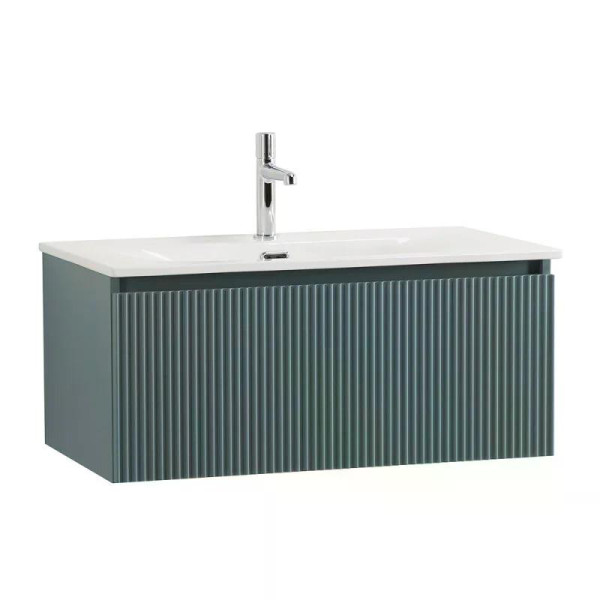 Тумба подвесная Cezares Uno 800x455x350 с фрезерованными ручками по всей длине фасада с одним выкатным ящиком голубой матовый (UNO-800-1C-SO-AO)