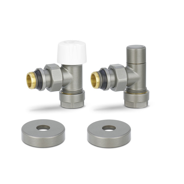 Комплект радиаторных клапанов угловой 1/2"х3/4"(18)ЕК Varmega №1 (серый) (VMDV10-310415)