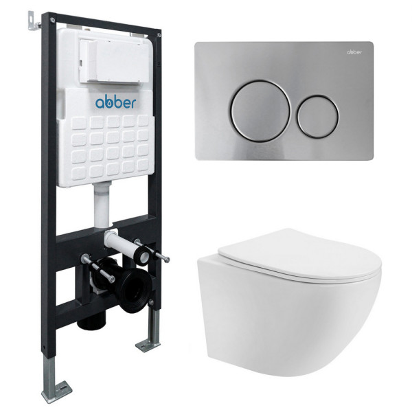 Комплект инсталляция с унитазом Abber Bequem с клавишей хром матовый (AC1100T-AC0105-AC0121MCH)