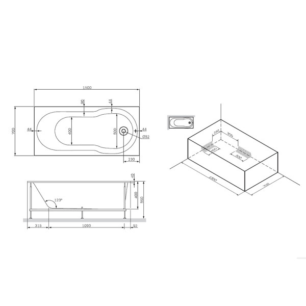 Каркас для ванны AM.PM X-Joy в комплекте с монтажным набором 150х70 (W88A-150-070W-R)