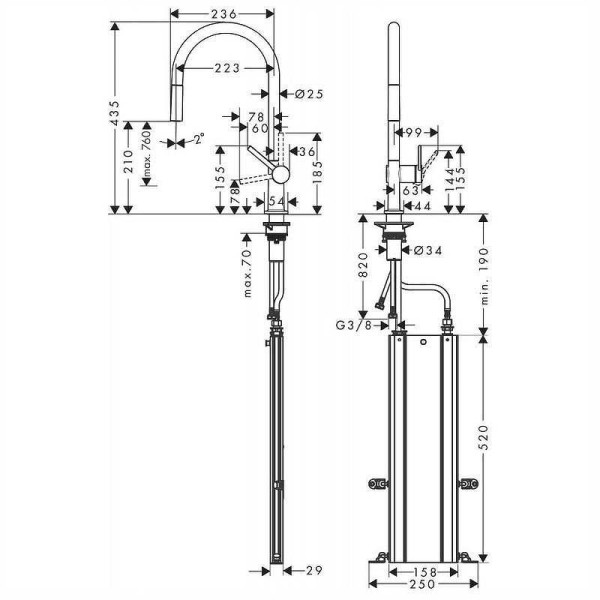 Смесители для кухни Hansgrohe Zesis M33 черный, с видвижным изливом (74803670)