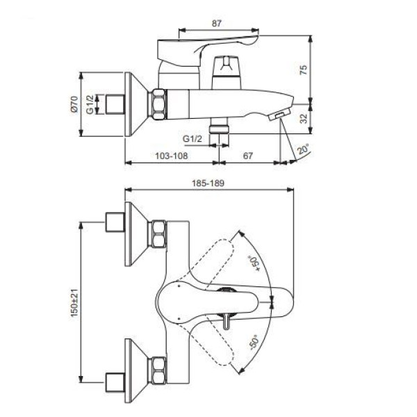 Смеситель для ванны и душа Vidima Wave (BA416AA)