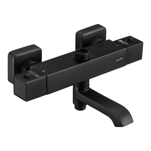 Смеситель для ванны и душа Swedbe Hermes термостат, с повортн.изливом и верхним подключением черный (9043B) Смеситель для ванны и душа Swedbe Hermes термостат, с повортн.изливом и верхним подключением черный (9043B)