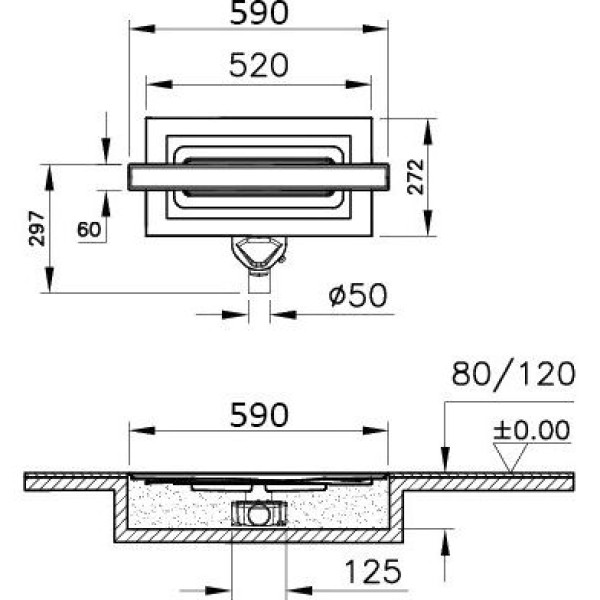 Душевой лоток Vitra Eco-Flow 60 см DK100 горизонтальный сифон 60 мм матовый хром (59980480000)