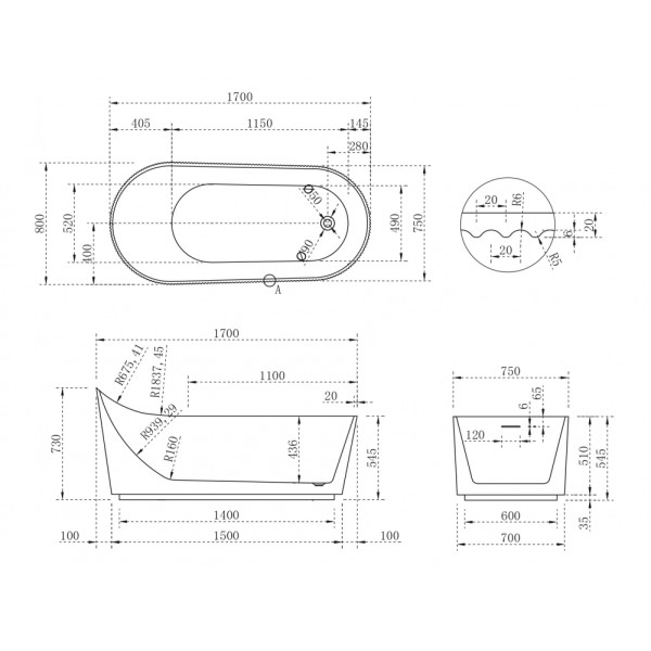 Ванна акриловая Abber 170x80 белая матовая (AB9445MW)