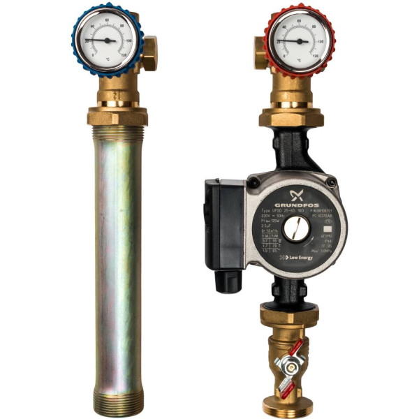 Насосная группа Stout 1" (с прямым контуром, с насосом Grundfos UPSO 25-65 в теплоизоляции) (SDG-0001-002502)