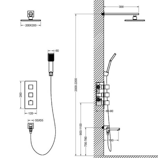 Душевая система Timo Tetra-Thermo золотая внеш.часть внутр.часть (SX-0199/17SM)