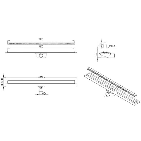Душевой лоток ALMAes Bajo 70 с решеткой нержавеющая сталь (BG70CH)
