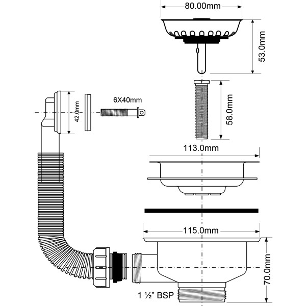 Перелив для мойки McAlpine 11/2"х113 (под прямоугольный перелив) (OR2-113S)