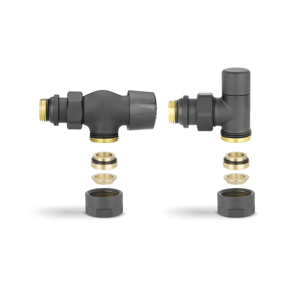 Комплект радиаторных клапанов угловой (осевой) 1/2"х3/4"(18)ЕК Varmega №3 (черный) (VMDV12-210415) Комплект радиаторных клапанов угловой (осевой) 1/2"х3/4"(18)ЕК Varmega №3 (черный) (VMDV12-210415)