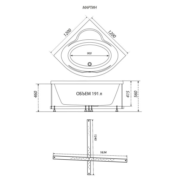 Ванна акриловая Triton Мартин 120x120 белая Ванна акриловая Triton Мартин 120x120 белая
