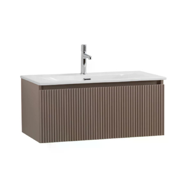 Тумба подвесная Cezares Uno 800x455x350 с фрезерованными ручками по всей длине фасада с одним выкатн. ящ. бежевый матовый (UNO-800-1C-SO-СO)