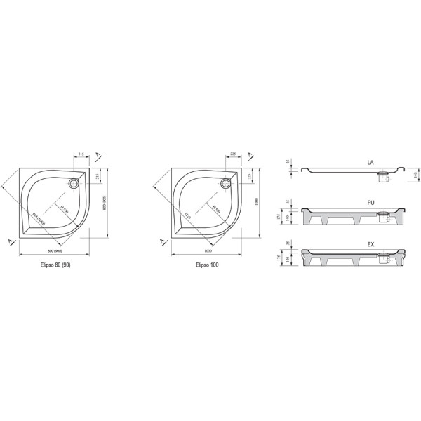 Душевой поддон Ravak Elipso 100x100x175 белый (A22AA01210)