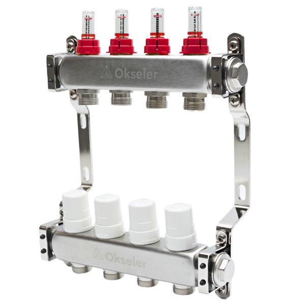 Коллекторная группа 2 отвода 1"*3/4"(18) ЕК с расходомерами Okseler (нерж.ст) без воздухоотводчиков (Oks00996) Коллекторная группа 2 отвода 1"*3/4"(18) ЕК с расходомерами Okseler (нерж.ст) без воздухоотводчиков (Oks00996)