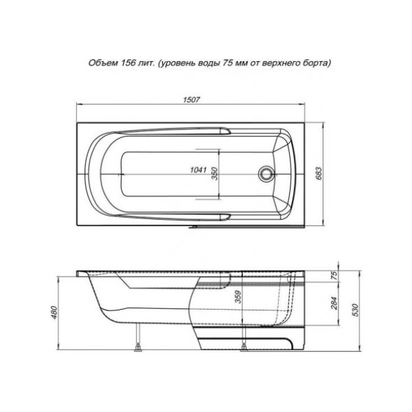 Ванна акриловая Aquanet Extra 150х70 белый глянец (208672)